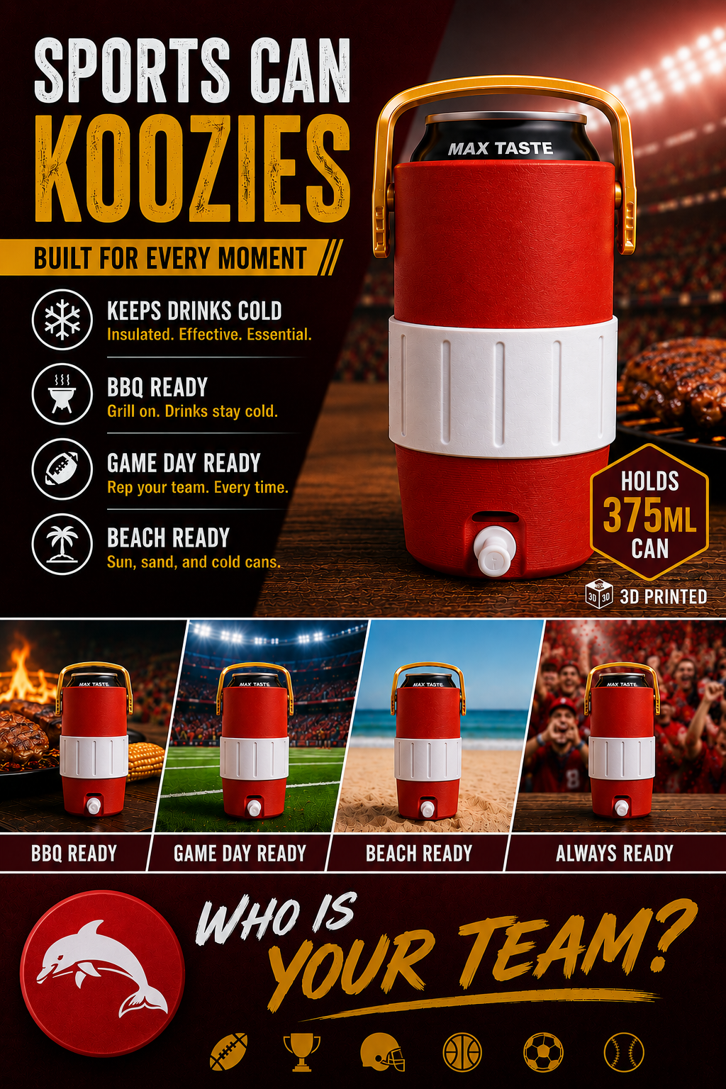 3d printed Can Koozie Sports
