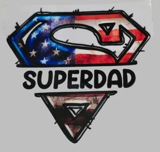 Sticker with 'SUPERDAD' design on a white background