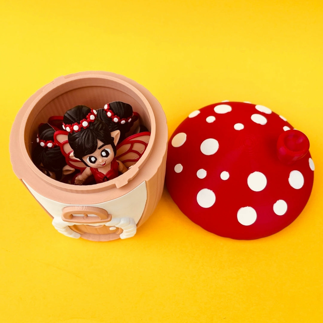 3D Printed Flexi Fairy🧚‍♀️ & Mushroom 🍄‍🟫 House – Enchanting Collectible Set