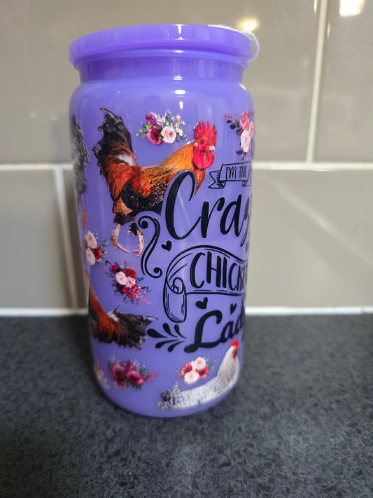 Crazy Chicken Lady Glass