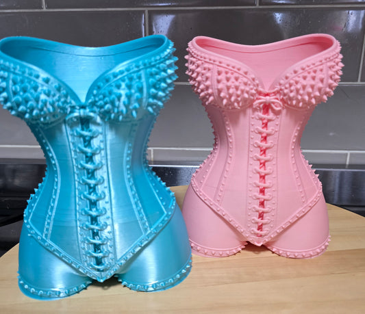3d printed corset planter / makeup brush