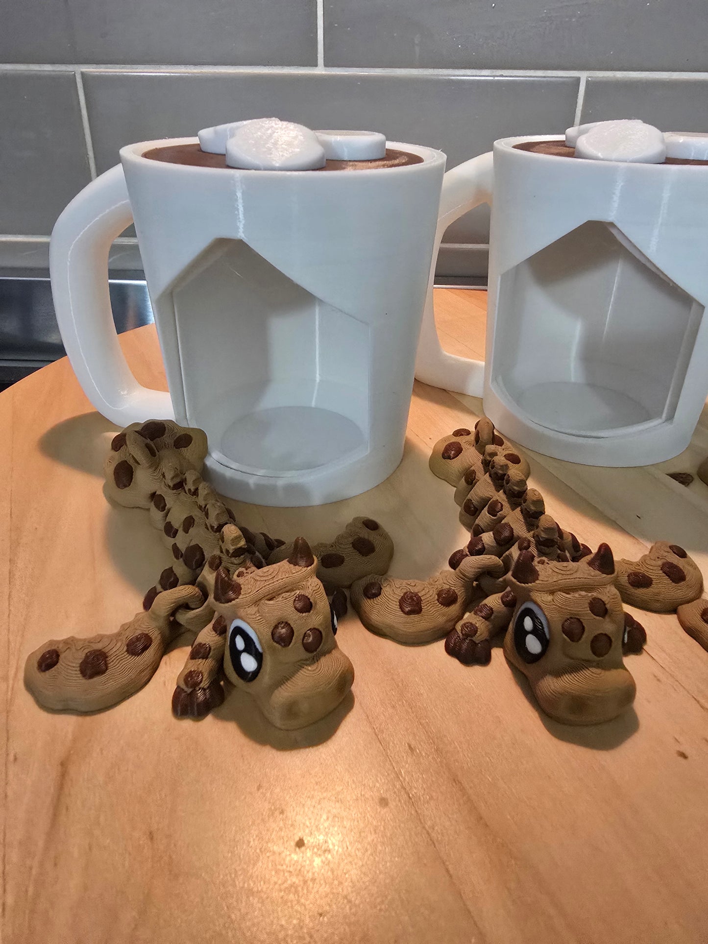 ☕ 3D Printed Cup of Cocoa Set – Cookie Dragon Edition