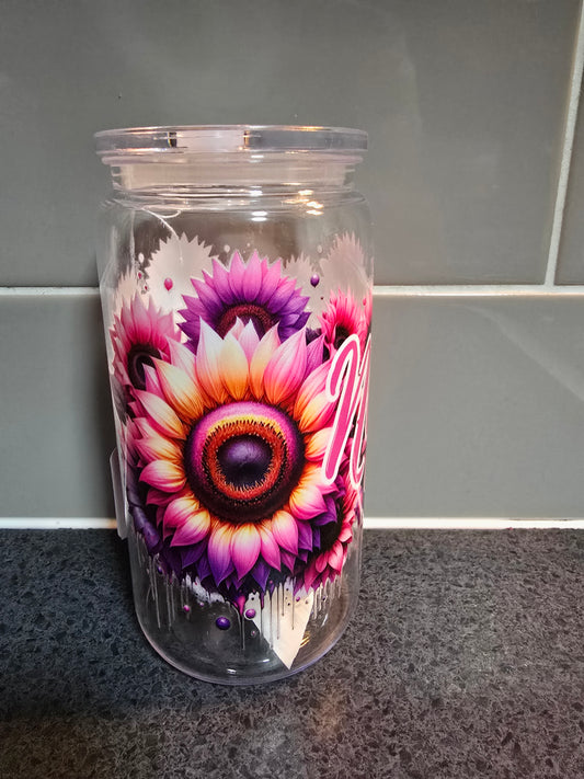 Acrylic 16oz cup with a beautiful floral sticker design