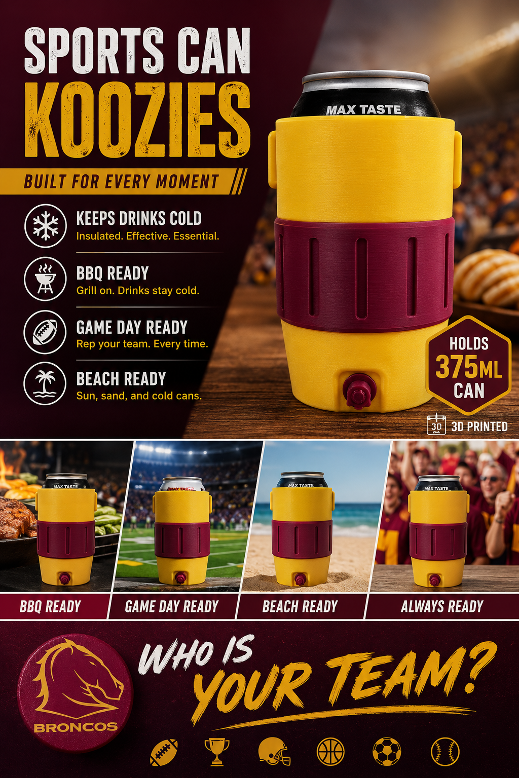 3d printed Can Koozie Sports