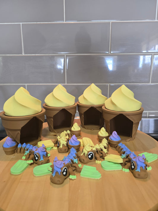 🍦🐉 Ice Cream Dragon & Ice Cream House – 3D Printed Articulated Set