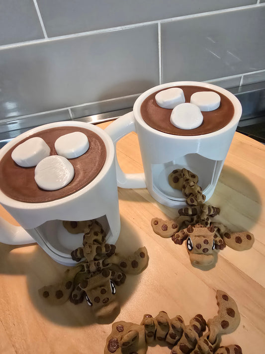 ☕ 3D Printed Cup of Cocoa Set – Cookie Dragon Edition