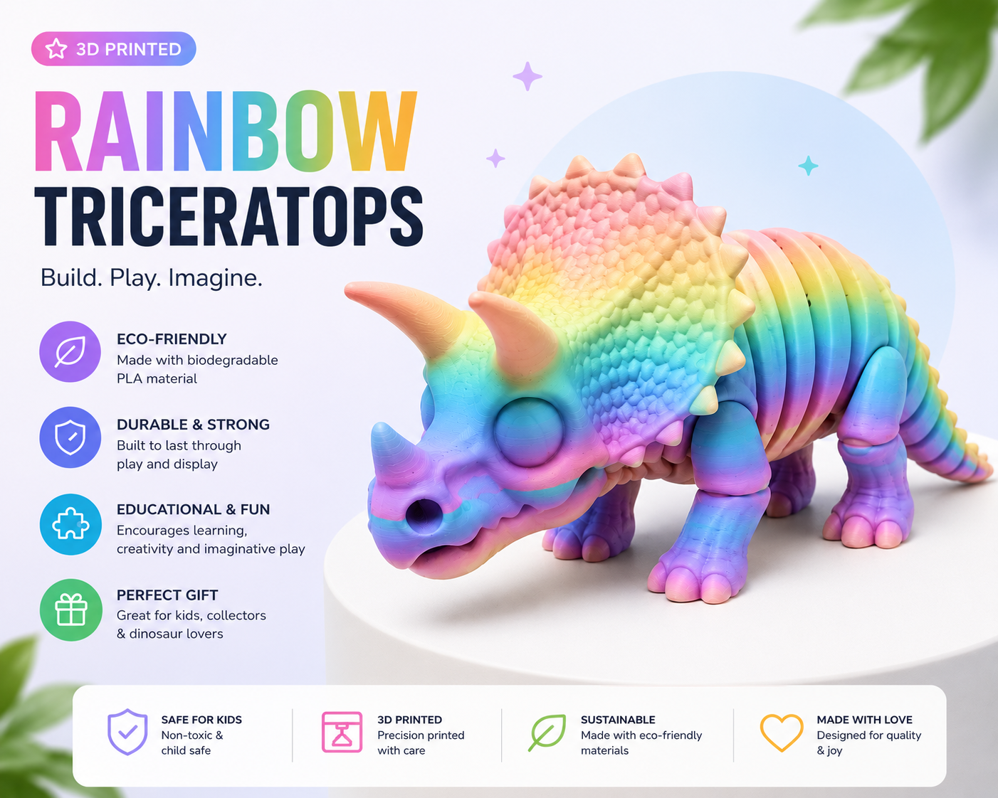 3D Printed Triceratops Collectible 🦖🌈