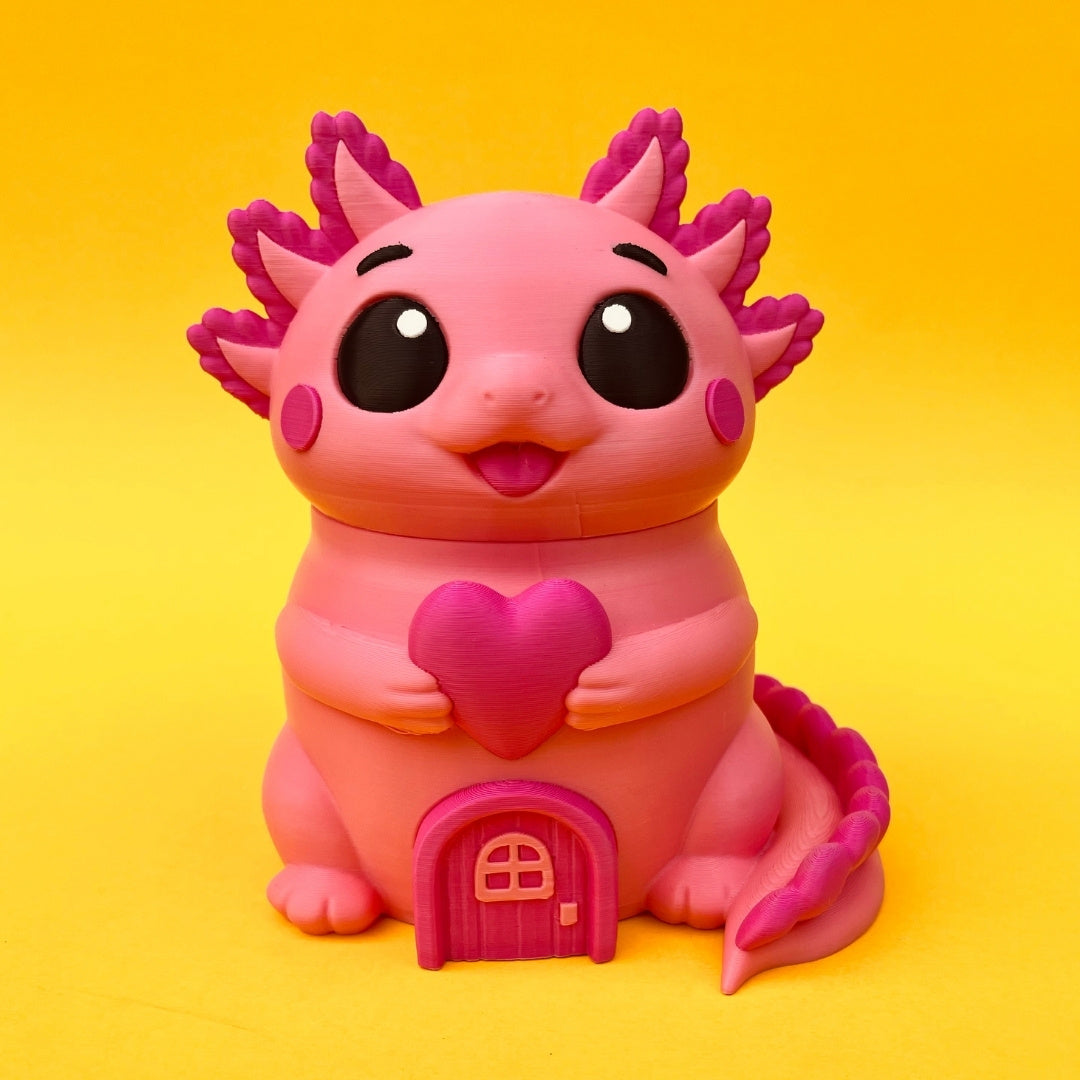 3D Printed Axolotl House with Screw Lid & Axolotls – Fun Hidden Surprise Container
