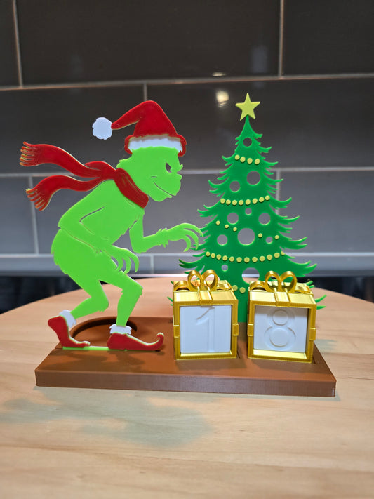 Grinch Countdown Calendar with Tealight Holder – 3D Printed Holiday Decor