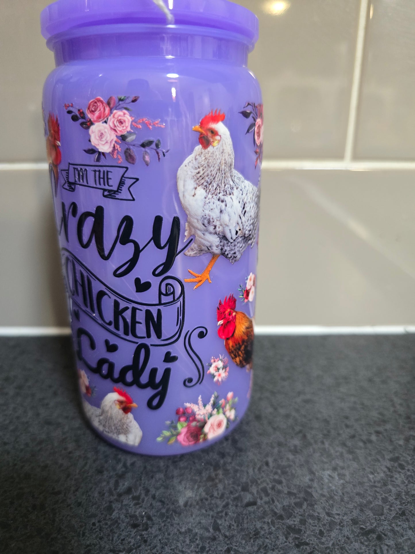 Crazy Chicken Lady Glass