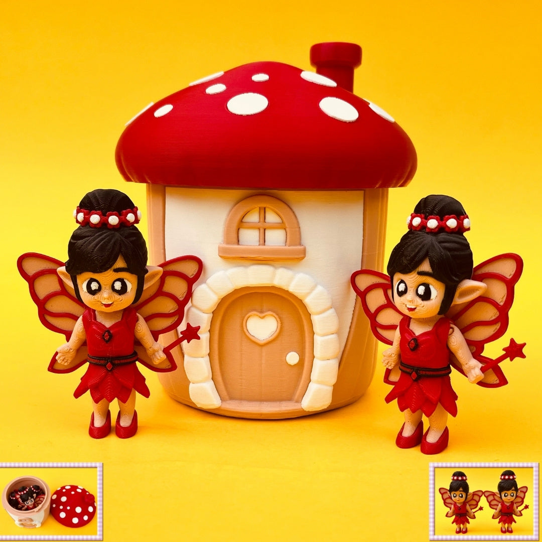 3D Printed Flexi Fairy🧚‍♀️ & Mushroom 🍄‍🟫 House – Enchanting Collectible Set