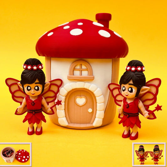 3D Printed Flexi Fairy🧚‍♀️ & Mushroom 🍄‍🟫 House – Enchanting Collectible Set